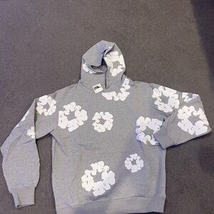Gray Hoodie with White Floral Pattern